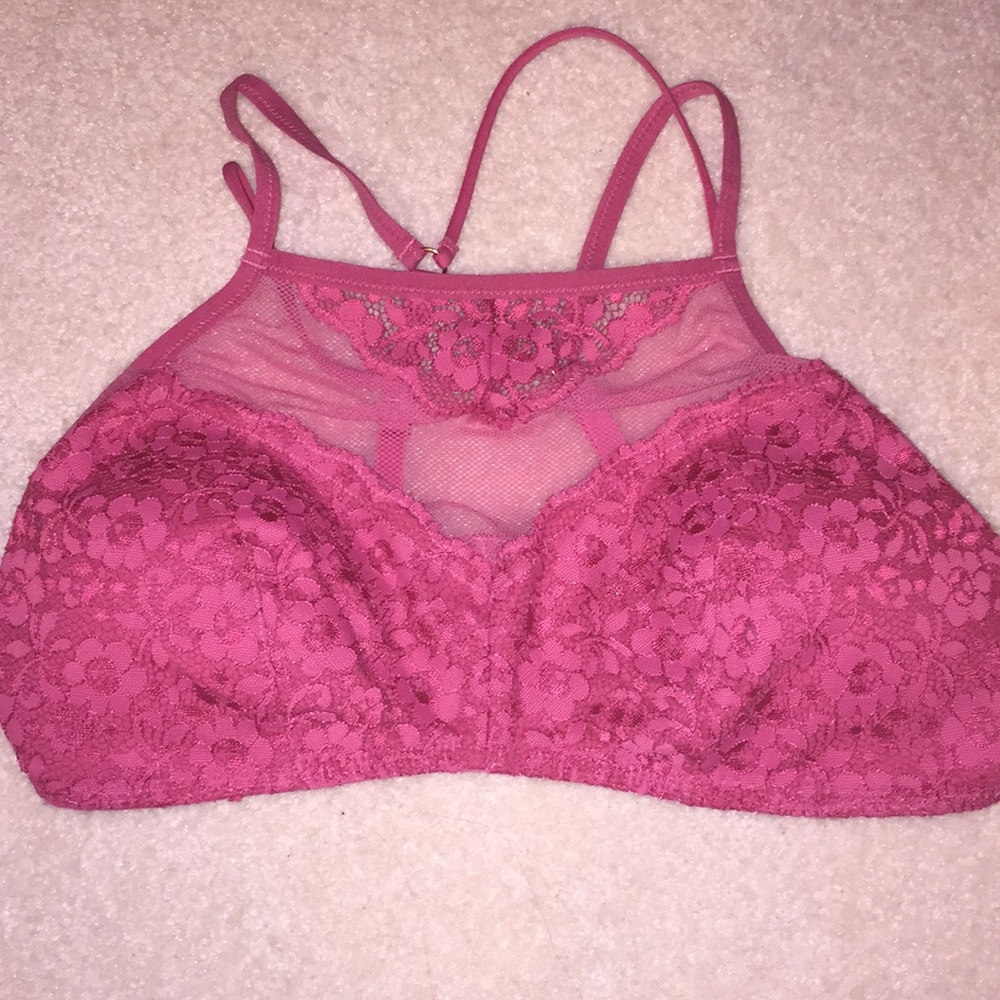 High neck bralette, pink lace L